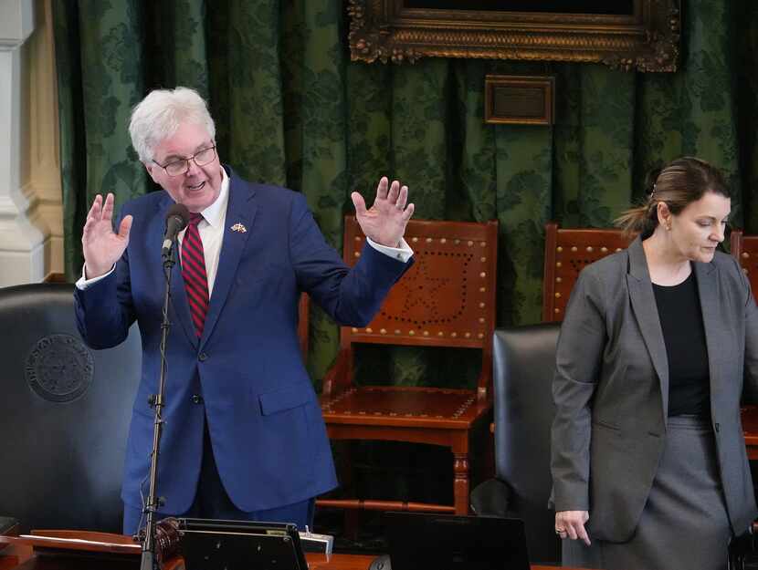 Lt. Gov. Dan Patrick presides in the Senate on the first day of the first special session at...