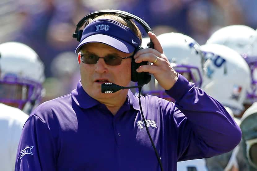TCU head coach Gary Patterson watches from the sideline during the second quarter against...