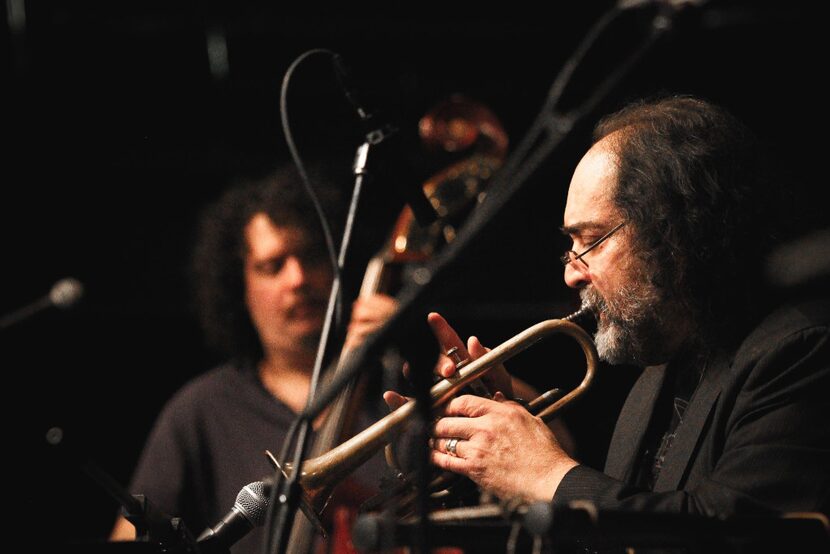 Dennis Gonzalez, right, and son, Aaron Gonzalez (bass) performing at Dallas' Kessler Theater...