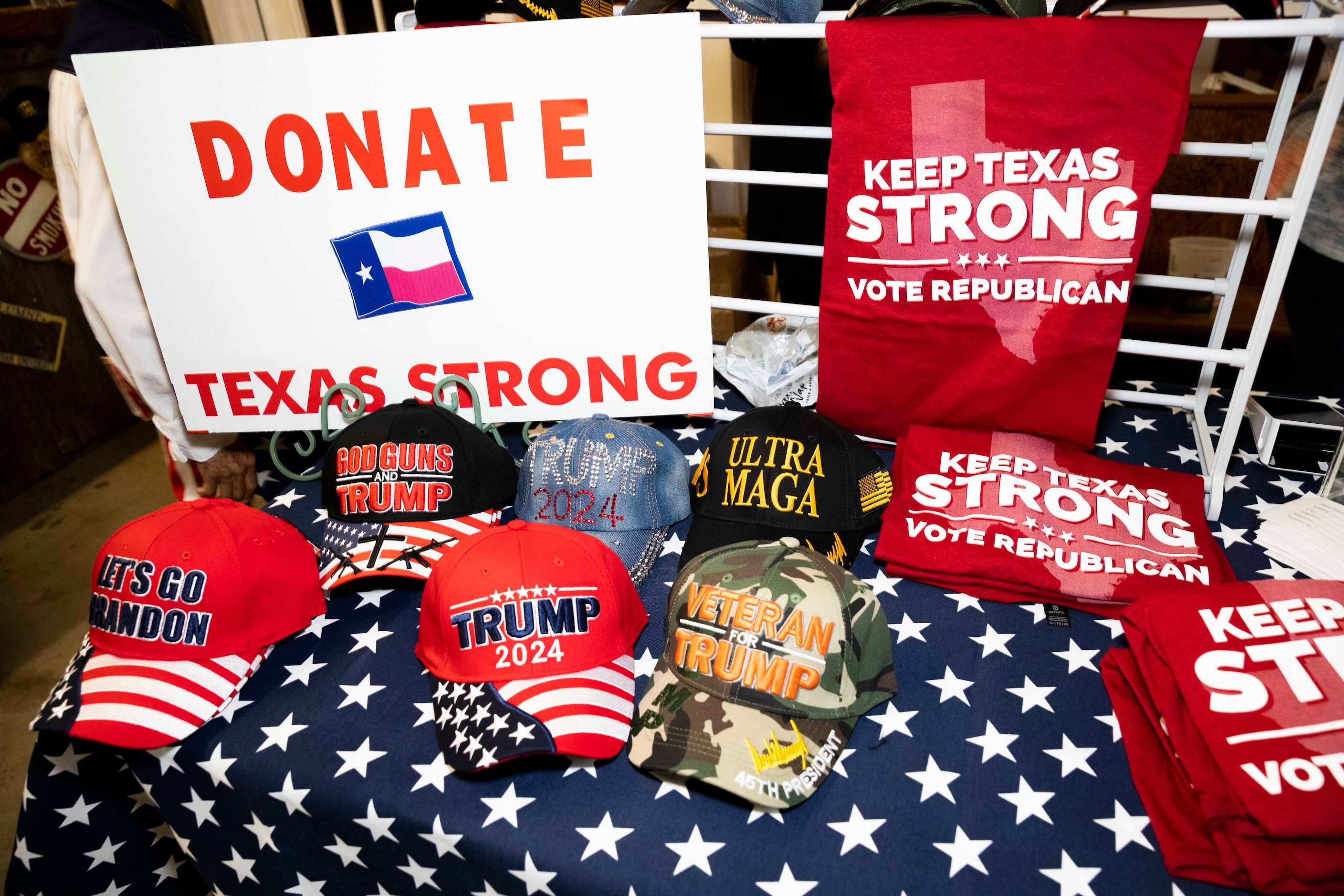 Republican and Trump merch for sale during a Collin County GOP Election Night Watch Party on...