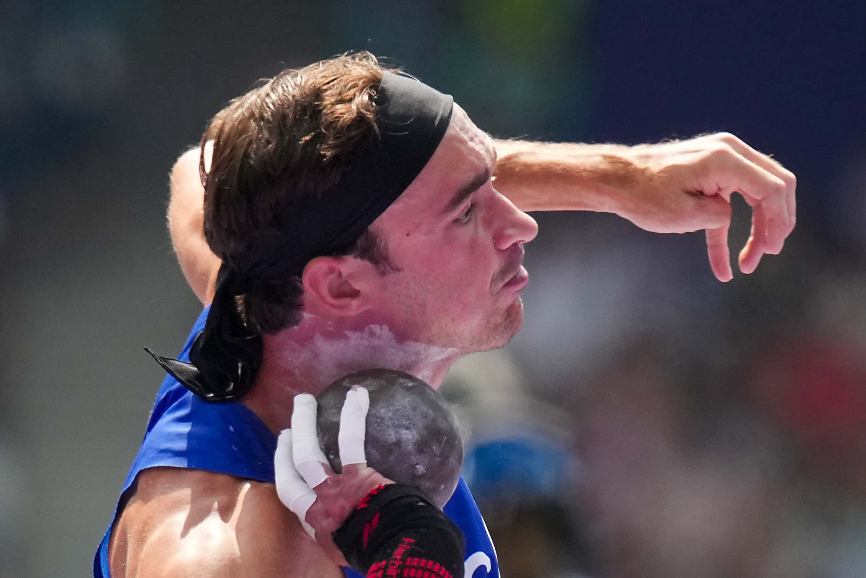 Harrison Williams of the United States competes in the decathlon shot put  at the 2024...