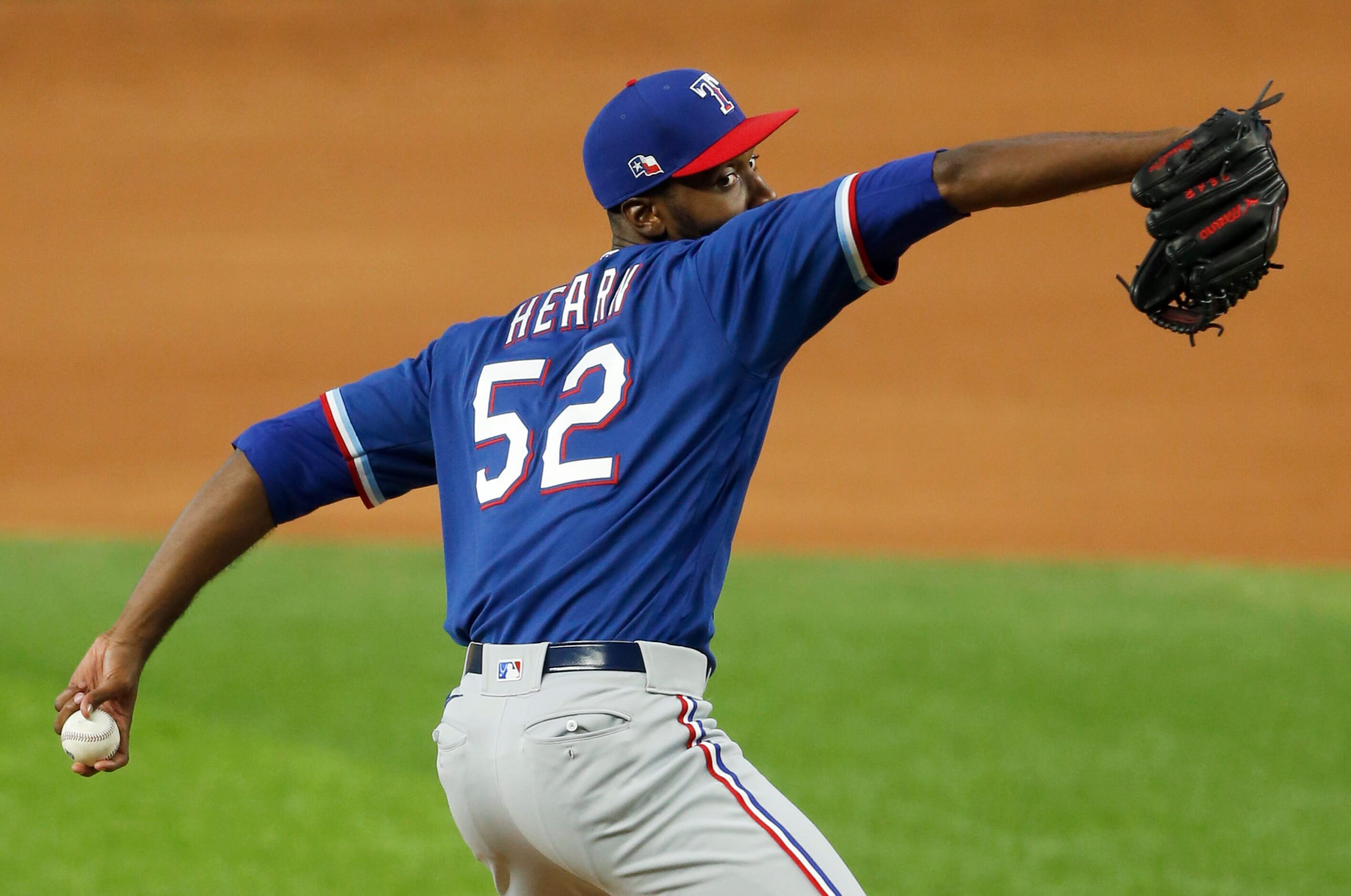 Texas Rangers pitcher Taylor Hearn (52) pitches during Texas Rangers 2020 Summer Camp at...