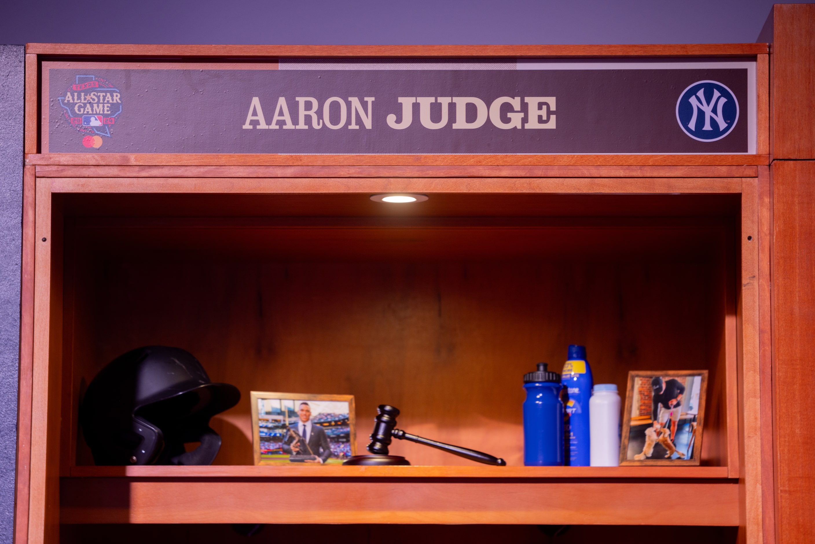 A model of Aaron Judge’s locker on display in the All-Star Clubhouse at the MLB's All-Star...