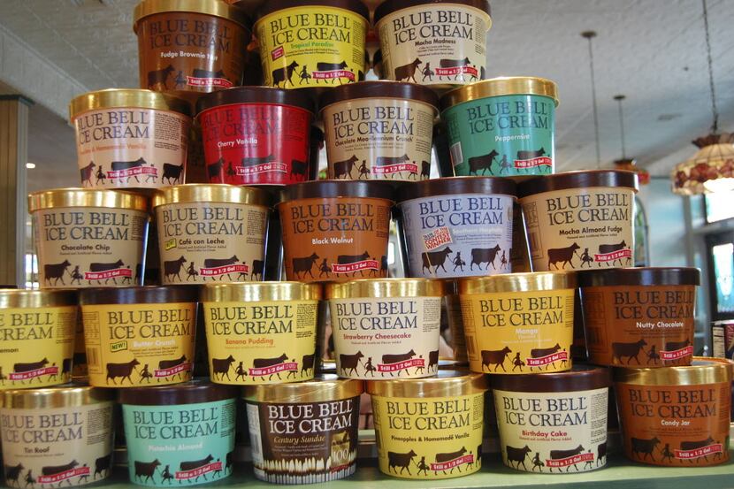 Containers are displayed in Blue Bell Creameries' ice cream parlor in Brenham, Texas. Gold...