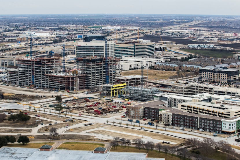 Construction near the intersection of the Dallas North Tollway and Sam Rayburn Tollway, as...