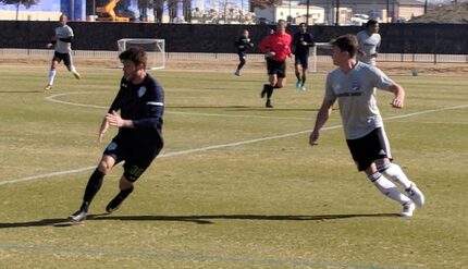 Noah Franke, #36 in blue, a 2018 SuperDraft pick of FC Dallas, playing for OKC Energy in a...