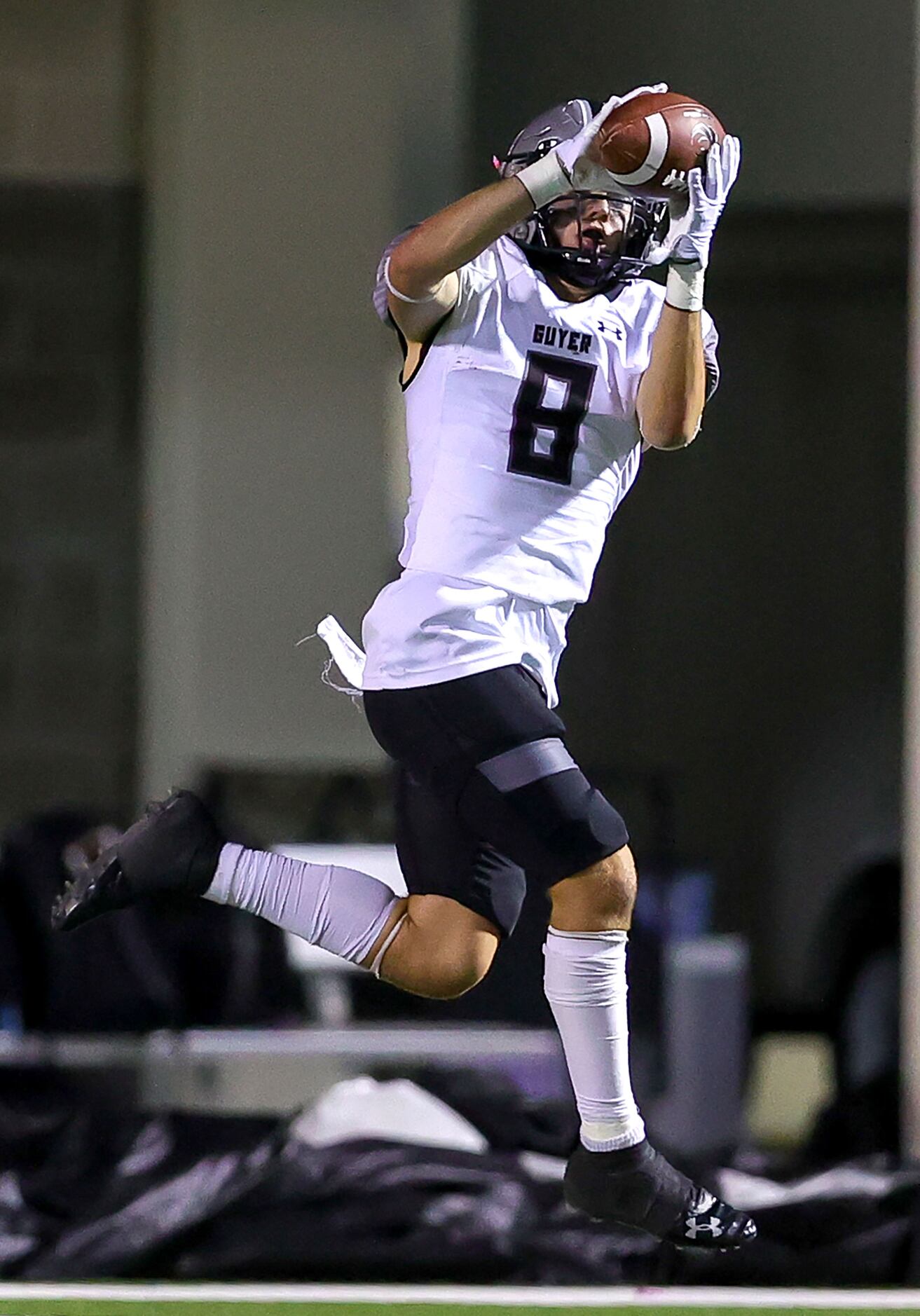 Denton Guyer wide receiver Sutton Lee makes a 2 point conversion during the first half in a...
