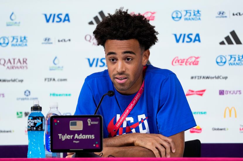 Tyler Adams of the United States attends a press conference on the eve of the group B World...