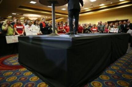  Rear view of Rubio as he spoke to the Houston crowd. (Joe Raedle/Getty Images)