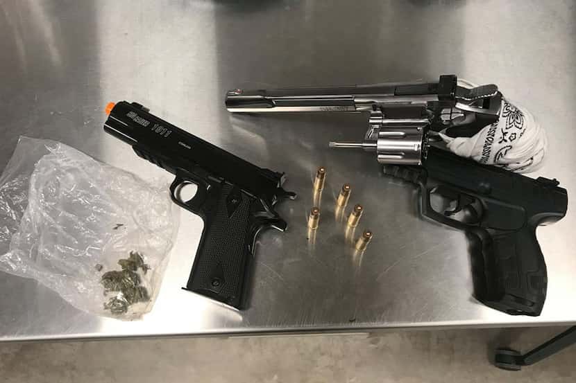 The BB guns and marijuana that was confiscated from three teenagers by Grapevine police.