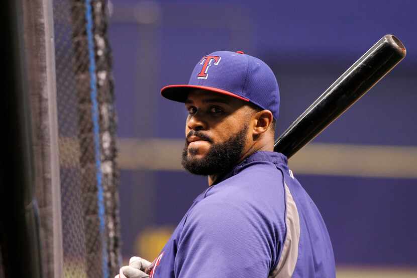 Texas Rangers first baseman Prince Fielder (84) works out prior to the game against the...