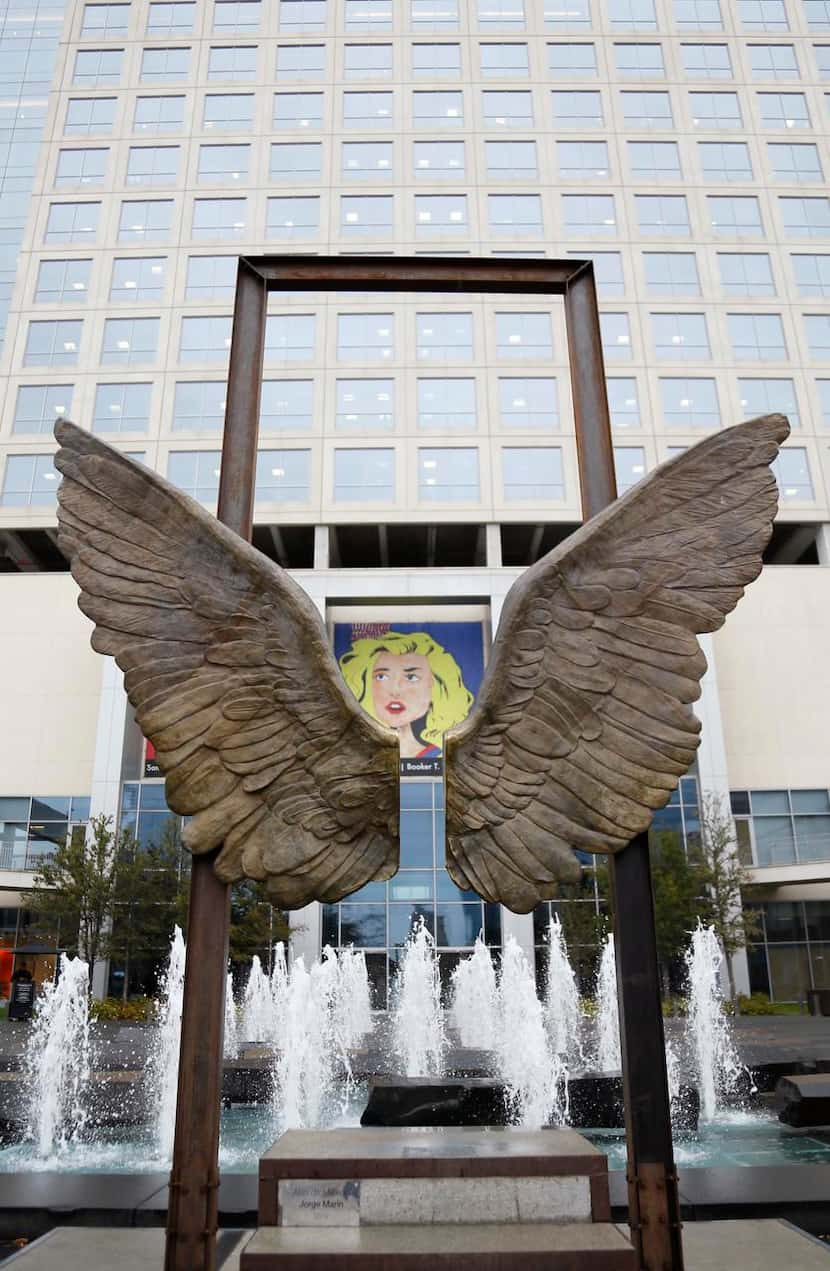 
Alas de México by Mexican sculptor Jorge Marín is displayed in front of the One Art Plaza...