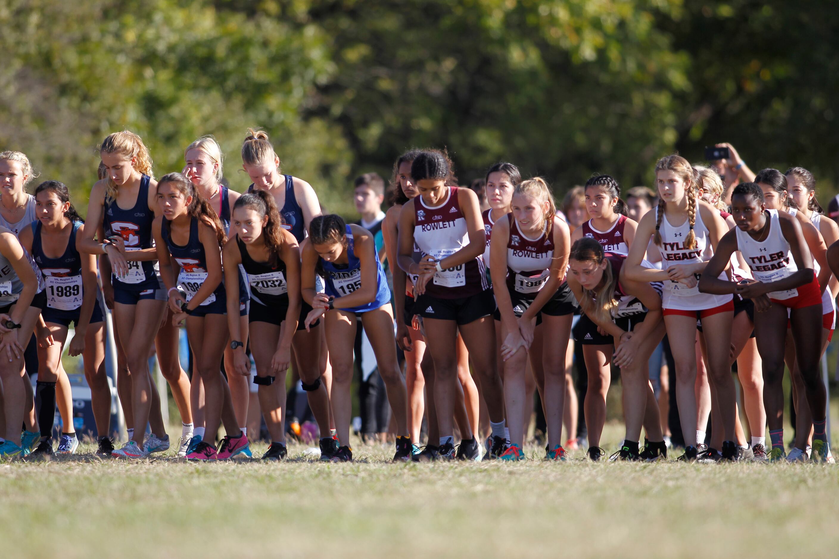 Runners await the start of the girls race. The Class 6A Region ll cross country meet was...