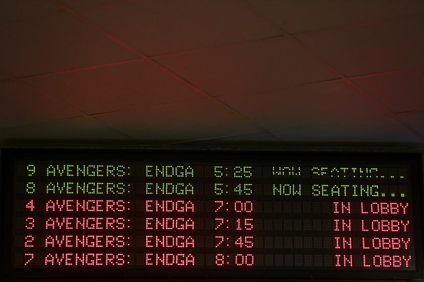 Movie times for Avengers: Endgame are seen at Cinemark West Plano and XD theatre on Friday...