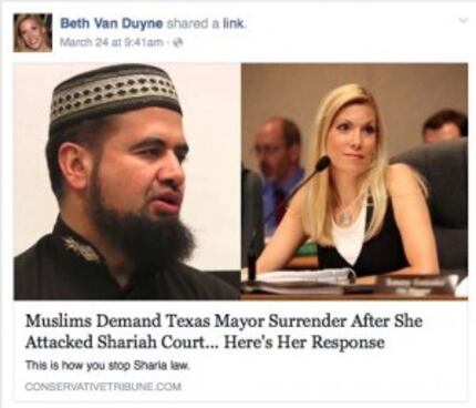  A wildly inaccurate anti-Muslim article shared on the mayor's Facebook page (Facebook)
