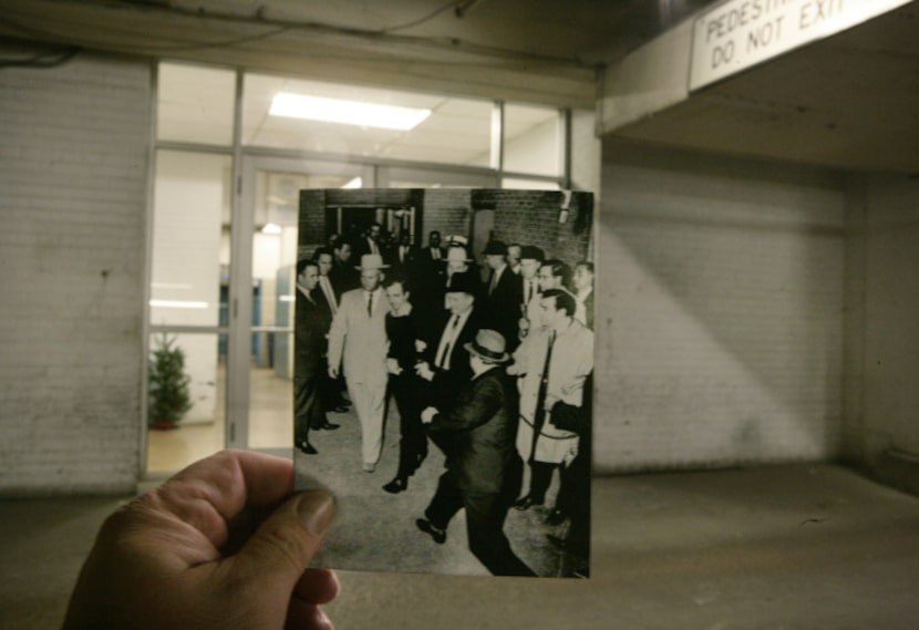 A photo taken by Jack Beers of The Dallas Morning News as Jack Ruby lunged toward Lee Harvey...