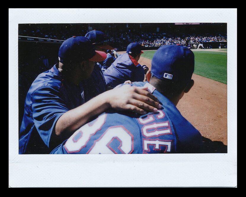  Texas Rangers spring training 2015: Texas Rangers players watch the action on the field...