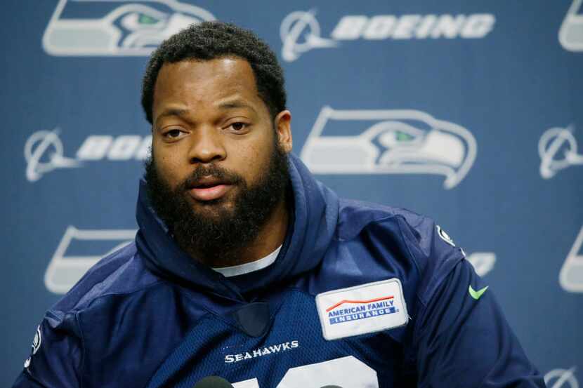 FILE -- In this Jan. 10, 2017 file photo, Seattle Seahawks defensive end Michael Bennett...