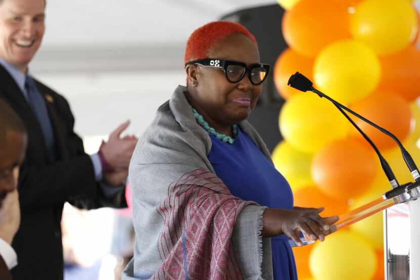 Dallas City Council member Carolyn Davis speaks during the opening celebration of CitySquare...