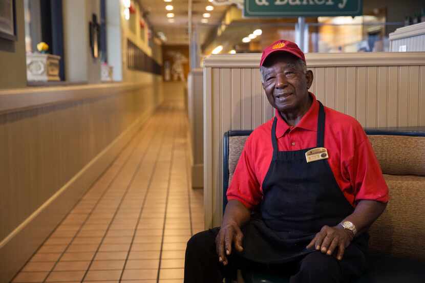 Ernest "Mr. B" Bowens, 87, a Highland Park Cafeteria cook, at the restaurant in Dallas on...