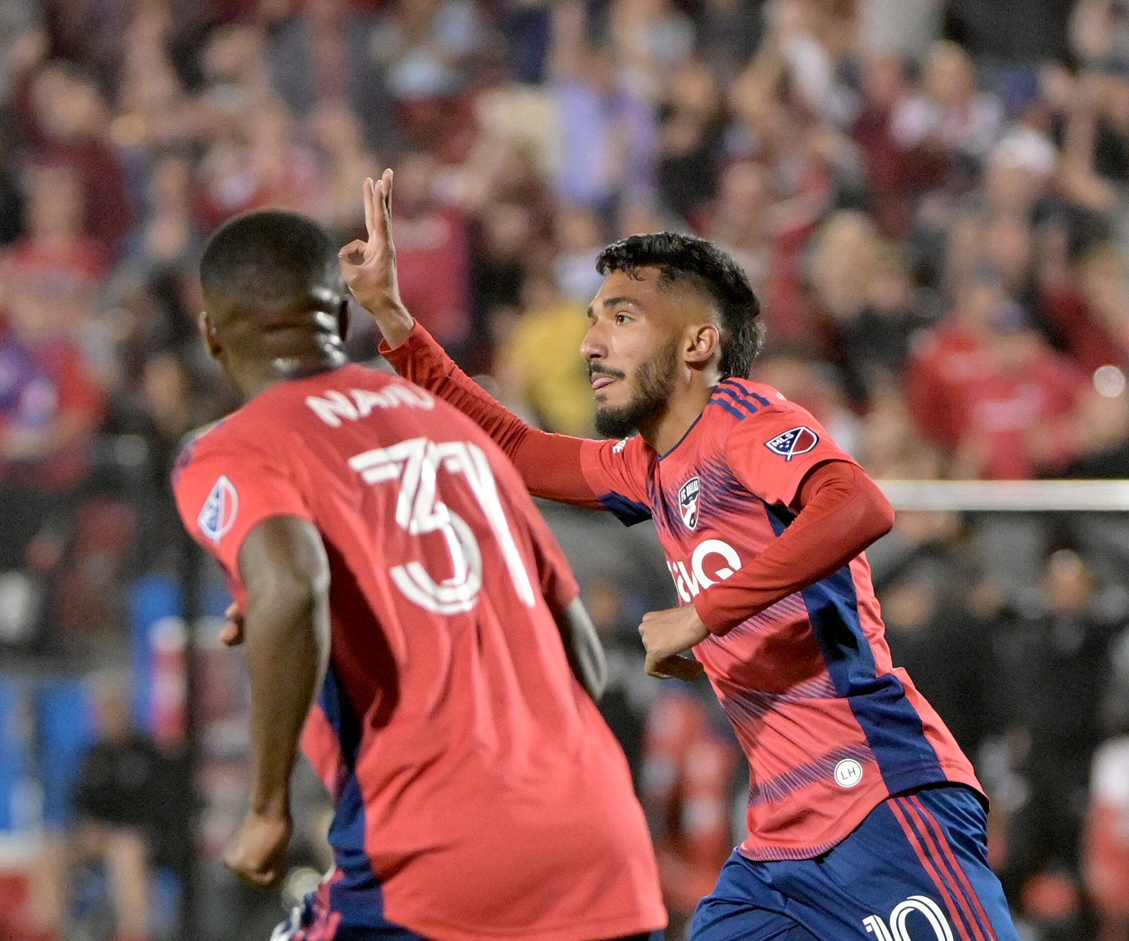 FC Dallas forward Jesús Ferreira (10) celebrates after his third goal in the first half...