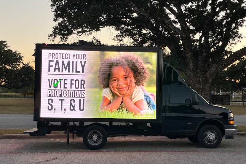 One of the mobile billboards the “pro S, T and U propositions” campaign commissioned to...