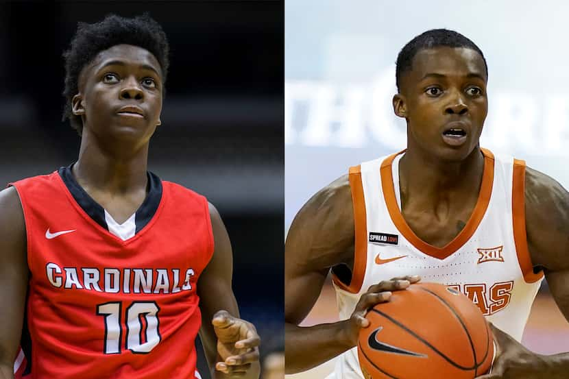 Andrew Jones with Irving MacArthur in 2015 (left) and Texas in 2021.