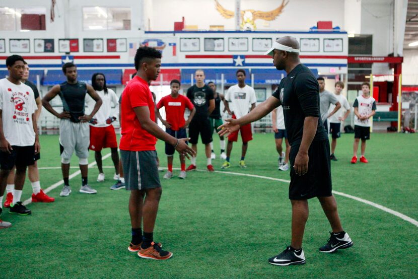 University of Incarnate Word defensive back Shaq Miller, 18, left, works on his defense...