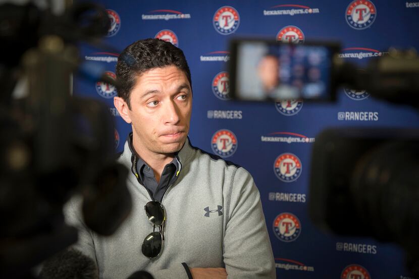 Texas Rangers general manager Jon Daniels discusses the pending acquisition of pitcher Tim...
