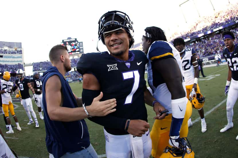 TCU quarterback Kenny Hill (7) celebrates following an NCAA college football game against...