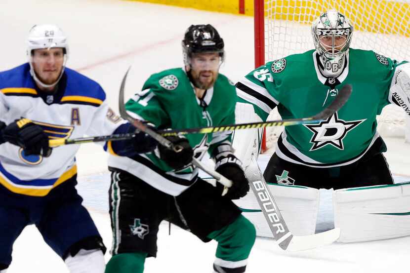 Dallas Stars goaltender Anton Khudobin (35) during the third period at the American Airlines...