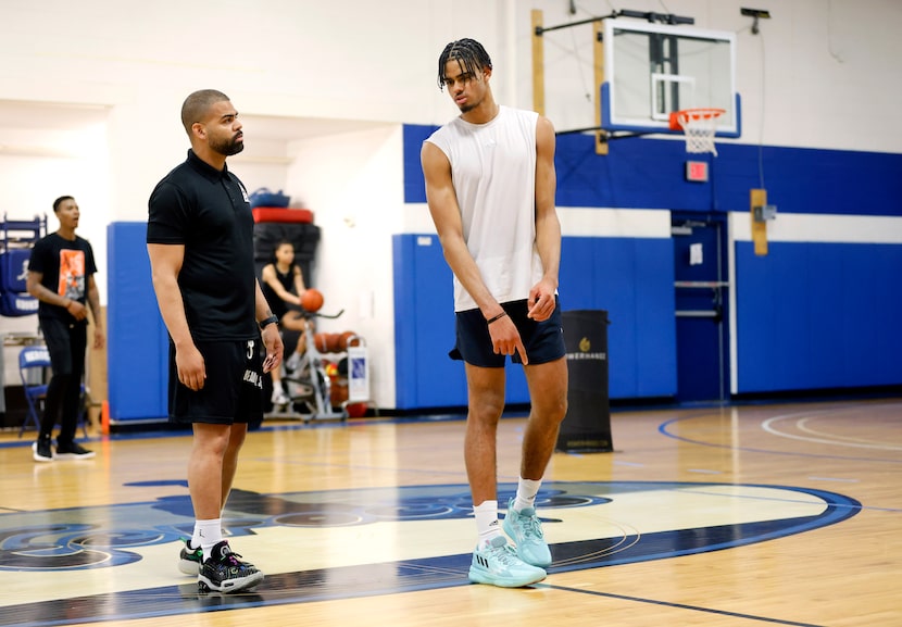 Tim Martin (left), a Dallas trainer who has worked with French phenom Victor Wembanyama, the...