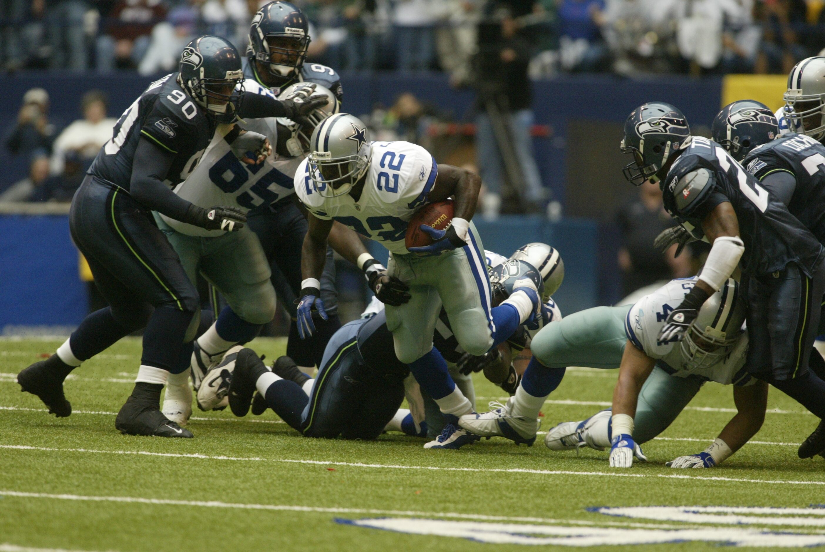 Dallas Cowboys running Emmitt Smith (22) breaks the all-time rushing record with an 11-yard...