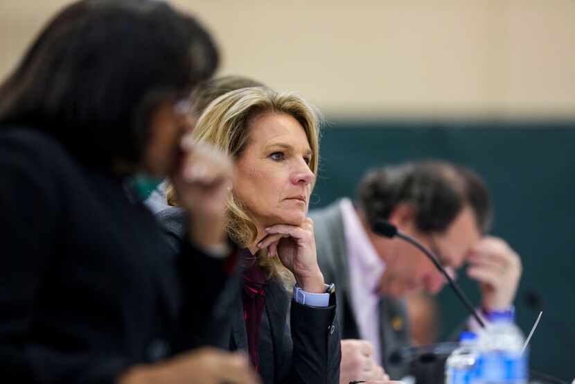 Dallas City Council member Jennifer Staubach Gates listens during a Dallas City Council...