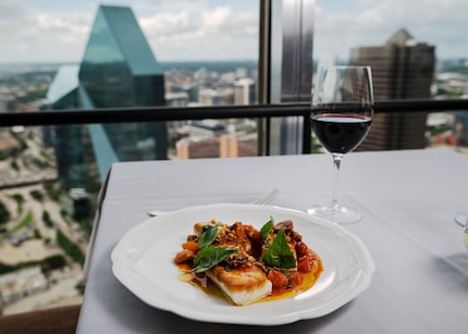 Here's Monarch's roasted halibut with tomato and olive sauce made by chef Eric Dreyer.