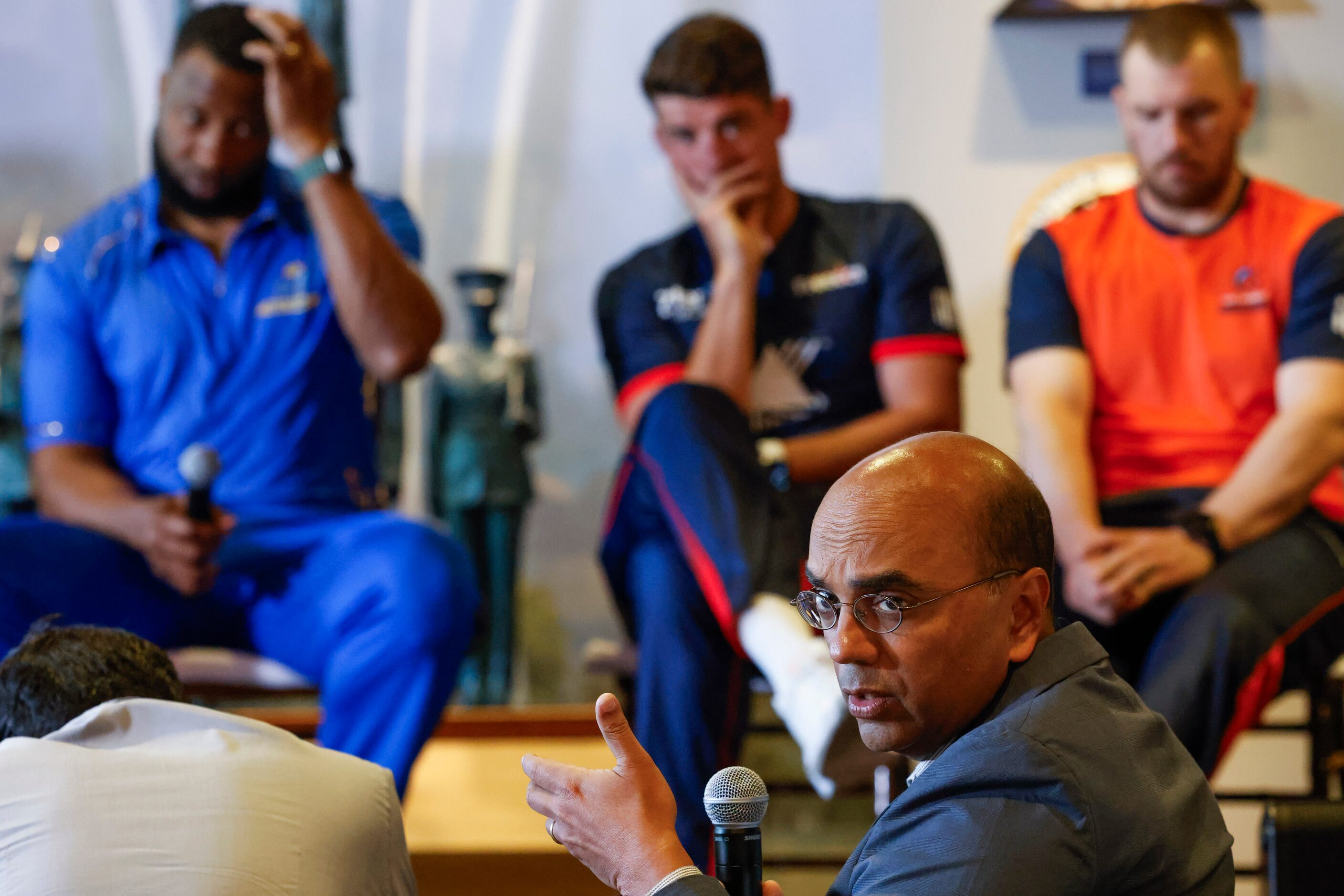 Major League Cricket co-founder Sameer Mehta answers questions to the press during the...