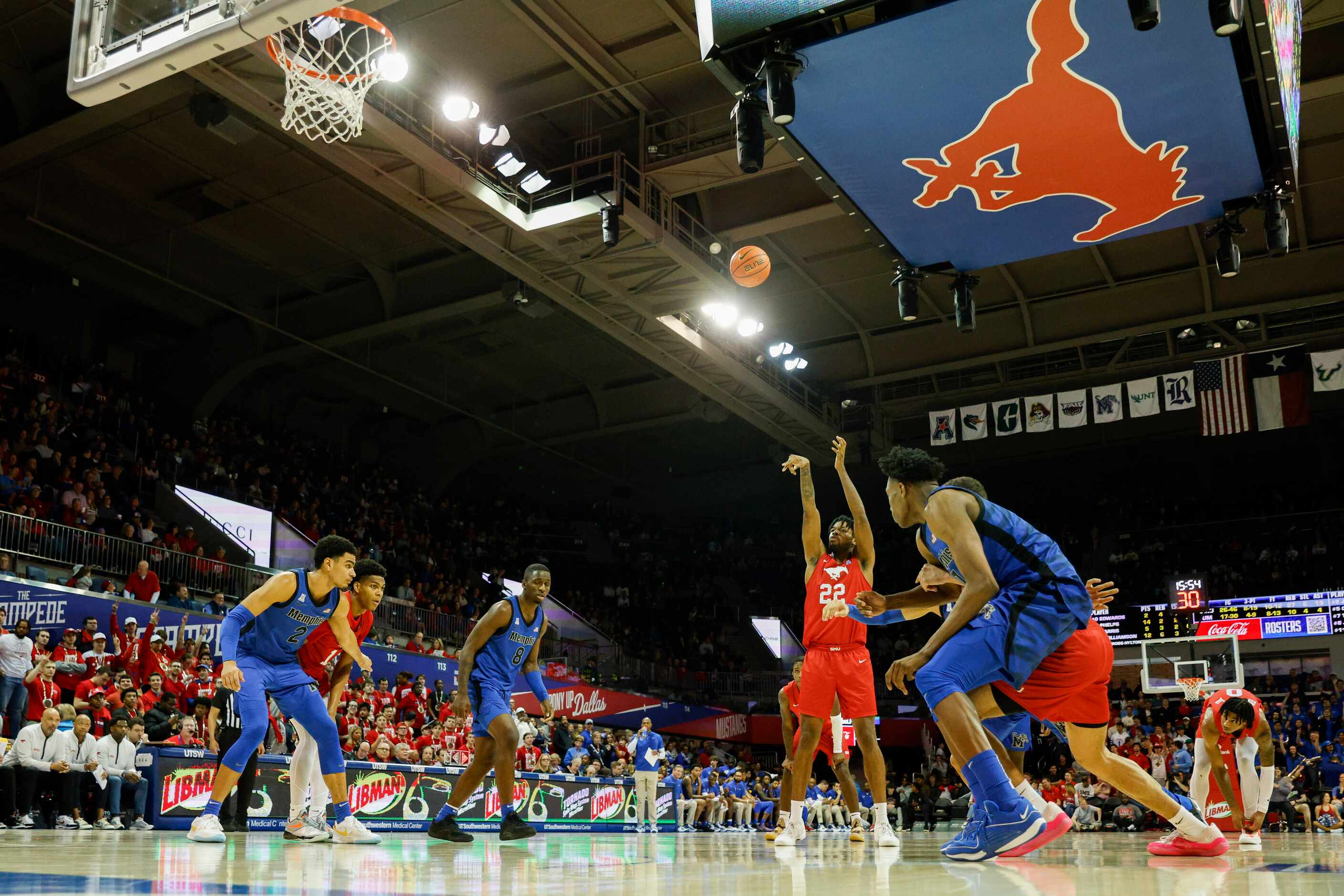 SMU forward Keon Ambrose-Hylton (22) attempts a free-throw during the second half of an NCAA...