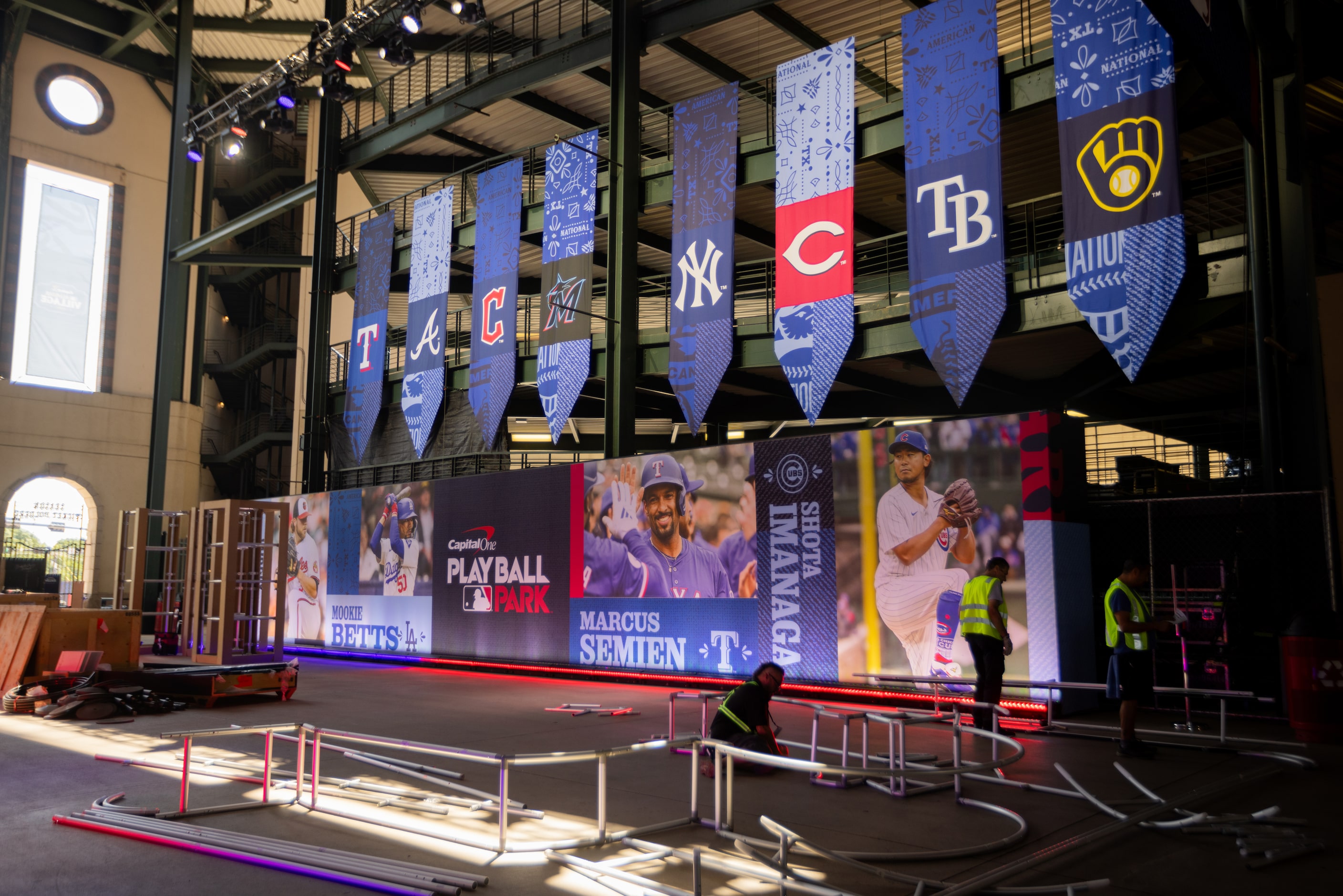 Finishing touches continue at MLB's All-Star Village’s Choctaw Stadium Field installation in...