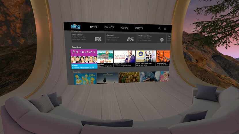 The Sling TV interface inside the Oculus Go goggles.