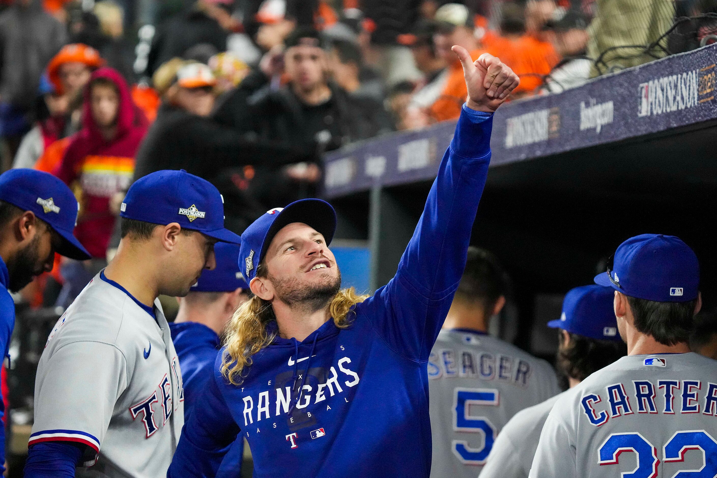 Texas Rangers outfielder Travis Jankowski  celebrates after the final out of a victory over...