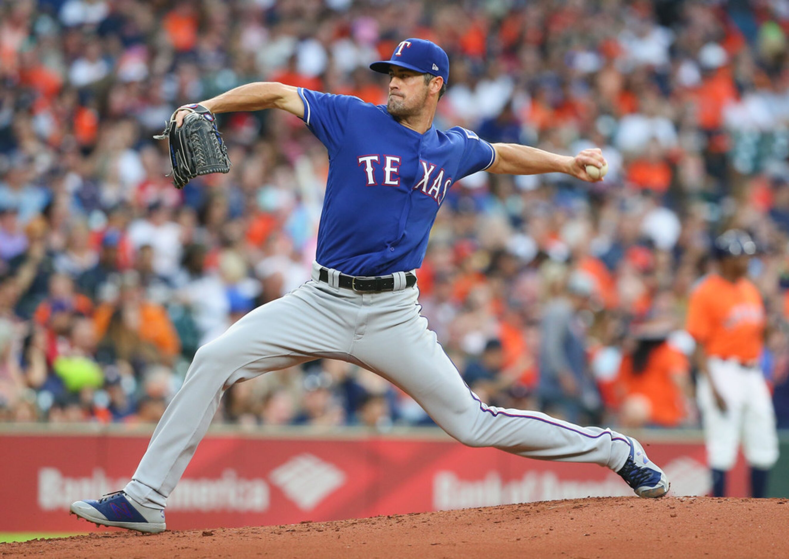 HOUSTON, TX - MAY 11:  Cole Hamels #35 of the Texas Rangers pitches in the third inning...