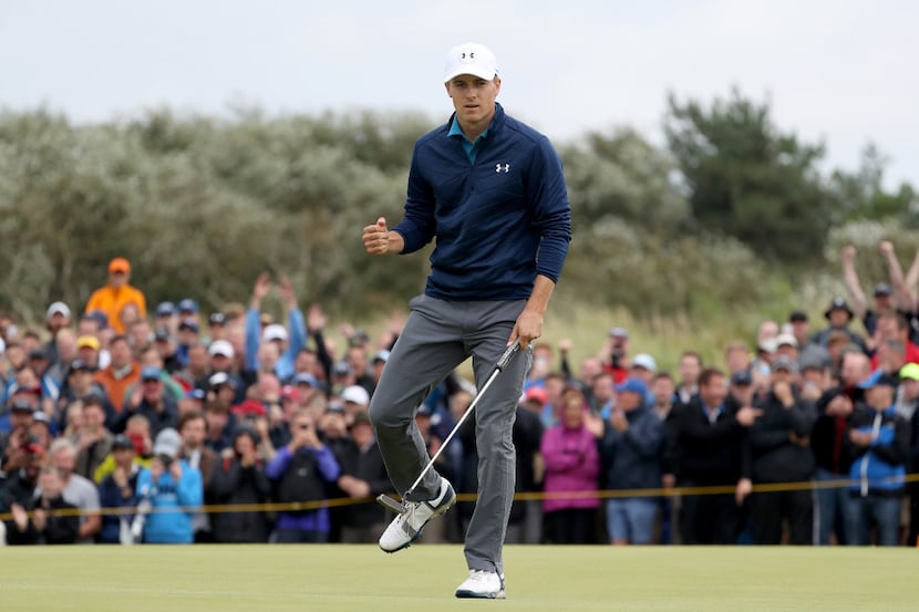 SOUTHPORT, ENGLAND - JULY 23:  Jordan Spieth of the United States celebrates his birdie putt...