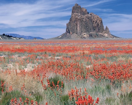 Shiprock, a sacred Navajo site located in northwest New Mexico, in the Four Corners region,...