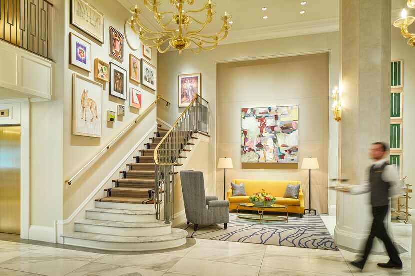 The redesigned Lancaster Hotel lobby facing the Salon Staircase, which showcases many of the...