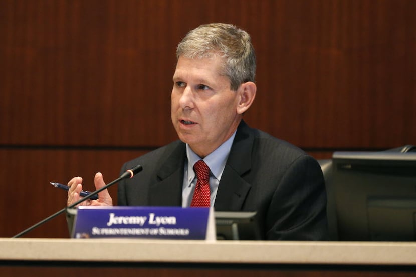 Superintendent Jeremy Lyon during a Frisco ISD school board special meeting to talk about...