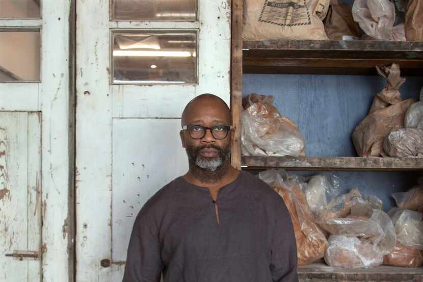 Artist Theaster Gates photographed at his studio in Chicago for The Dallas Morning News. 