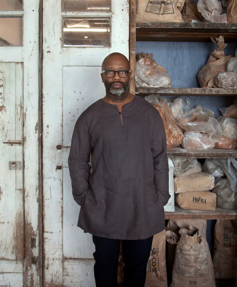 Artist Theaster Gates photographed at his studio in Chicago for The Dallas Morning News. 