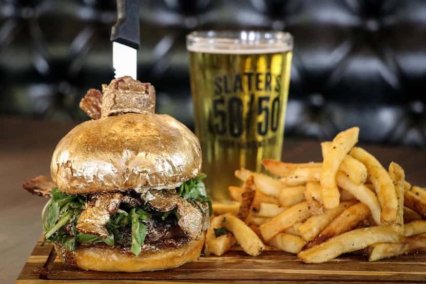 Slater's 50/50 is serving the NYE Ball Drop 24 Karat Burger as part of its Ugly Sweater...