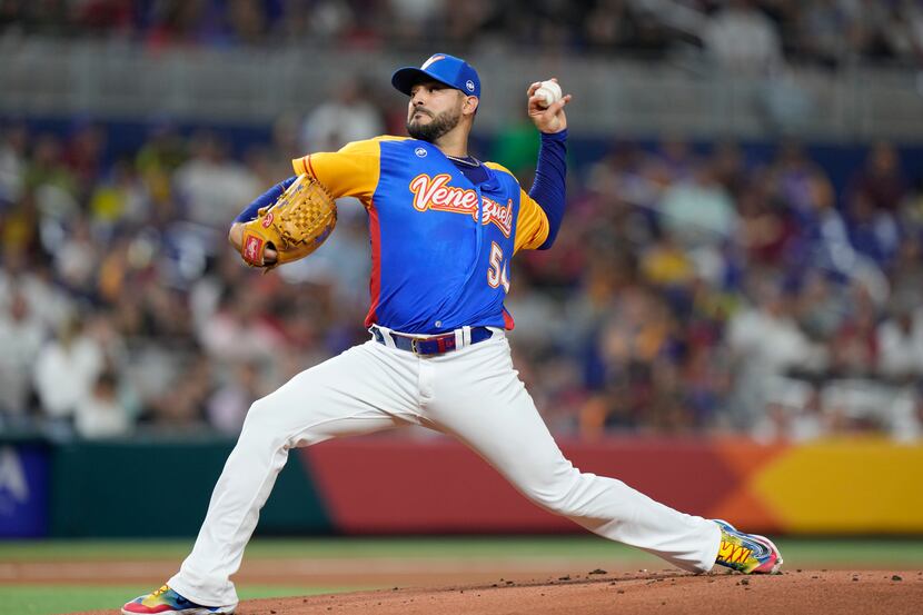Venezuela's Martin Perez delivers a pitch during the first inning of a World Baseball...