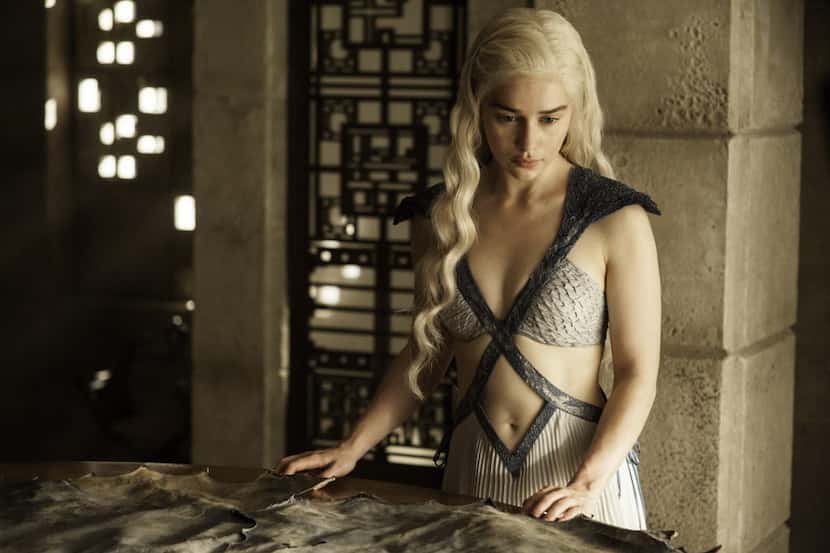 In this image released by HBO, Daenerys Targaryen, portrayed by Emilia Clarke, appears in a...